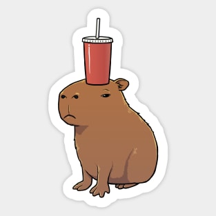 Capybara with a Soda on its head Sticker